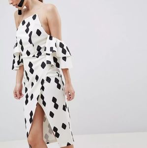 ASOS DESIGN extreme bandeau frill sleeve wrap front midi dress